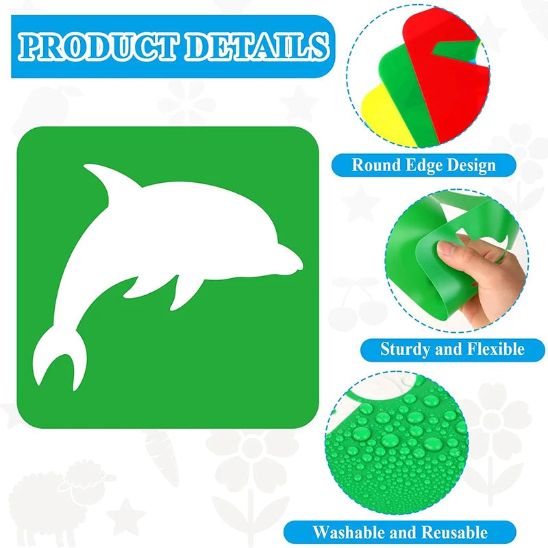 Reusable Drawing Stencils for Kids — 6-Piece Washable Shape & Learning Template