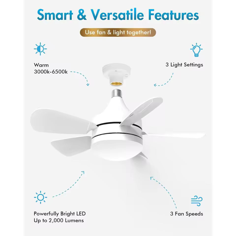 Socket Ceiling Fans with Lights and Remote Control