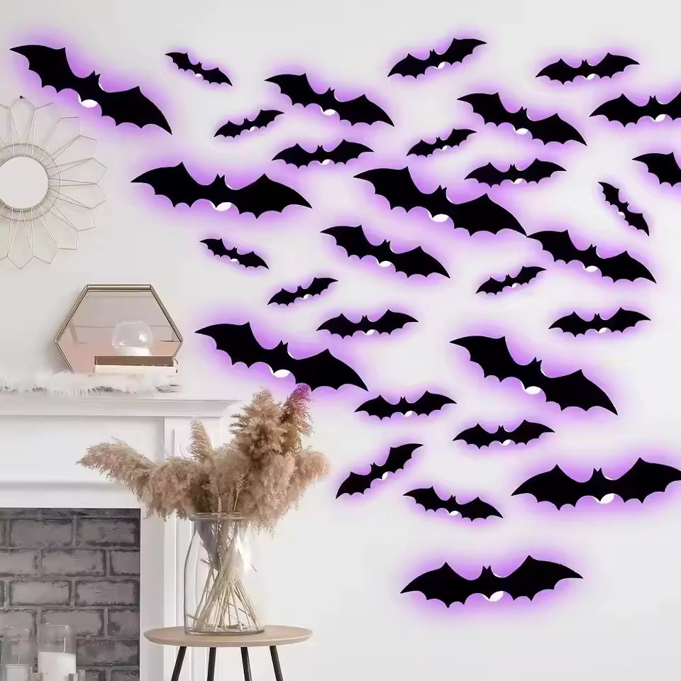 12/24pcs Halloween New Night Light Bat PET