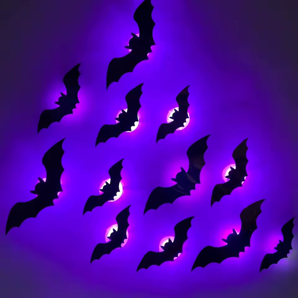 12/24pcs Halloween New Night Light Bat PET