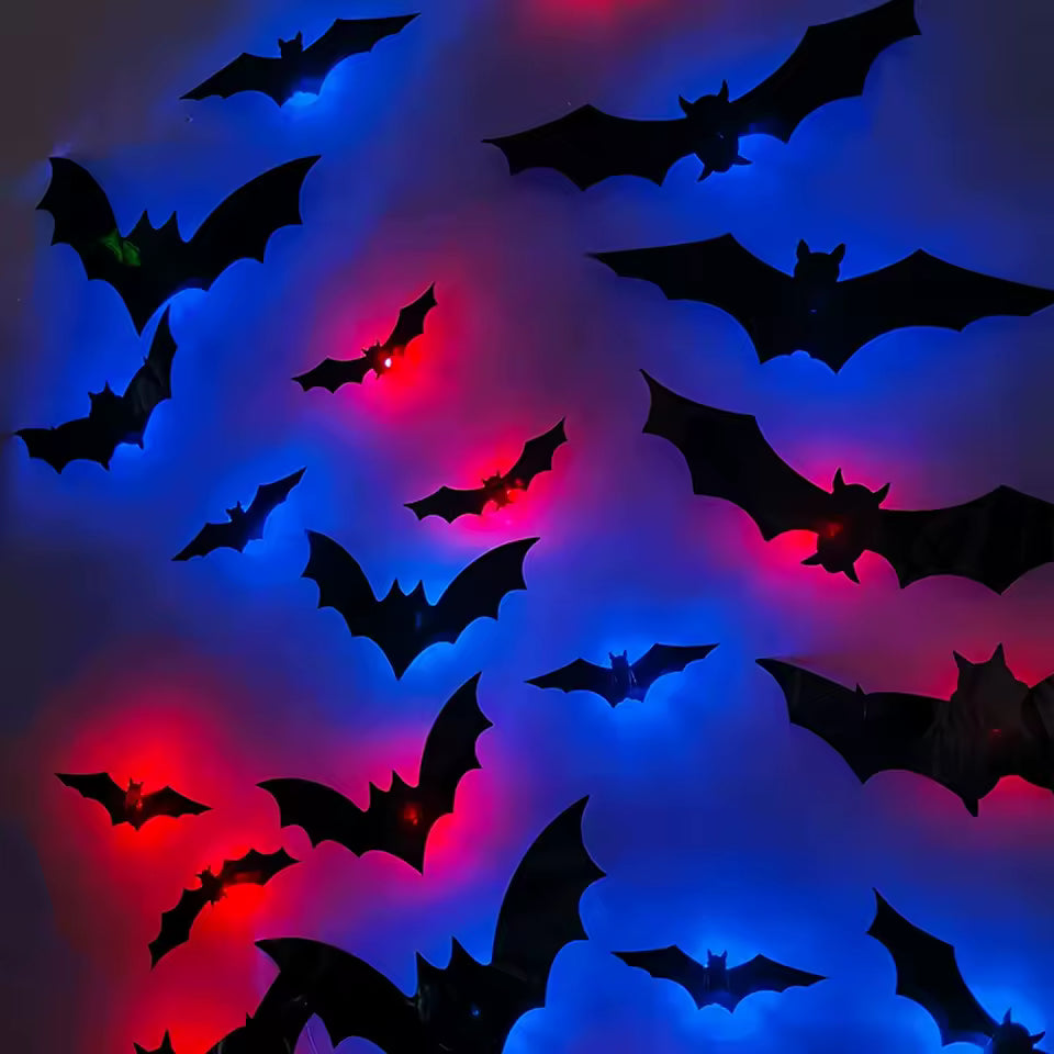 12/24pcs Halloween New Night Light Bat PET